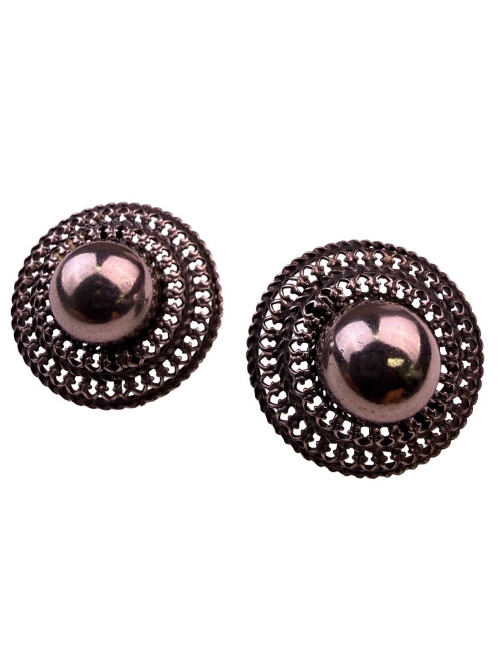 Vintage Lang Sterling Silver Round Cable Screw-Back Earrings Woven Dome Design
